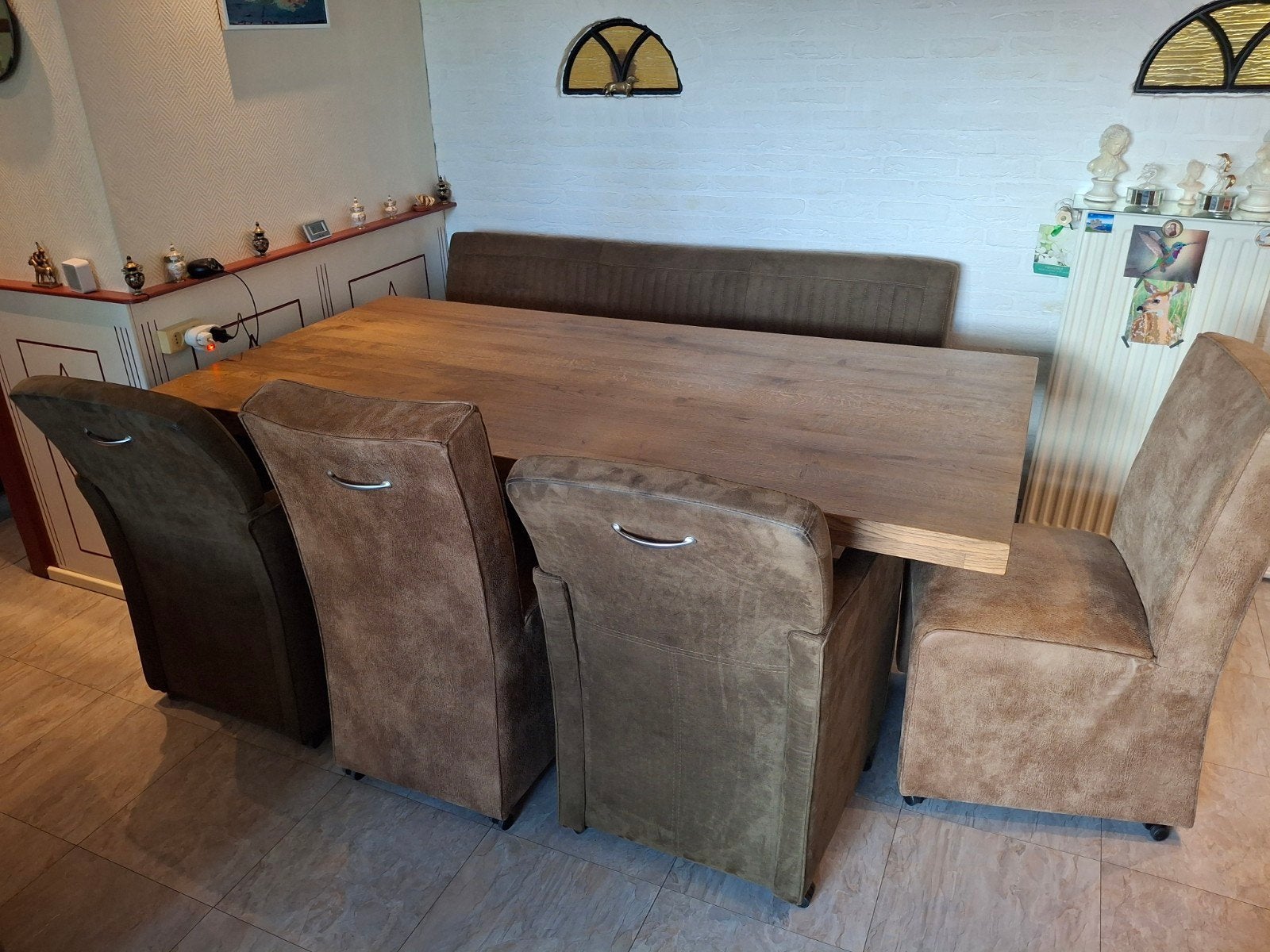 Eetkamertafel incl stoelen en bank, Ophalen, 200 cm of meer, 50 tot 100 cm, Zo goed als nieuw