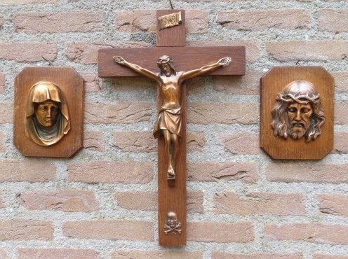 Kruisbeeld met Jezus aan het kruis met 2 koppen prima staat, Ophalen of Verzenden, Gebruikt, Overige typen, Christendom | Katholiek