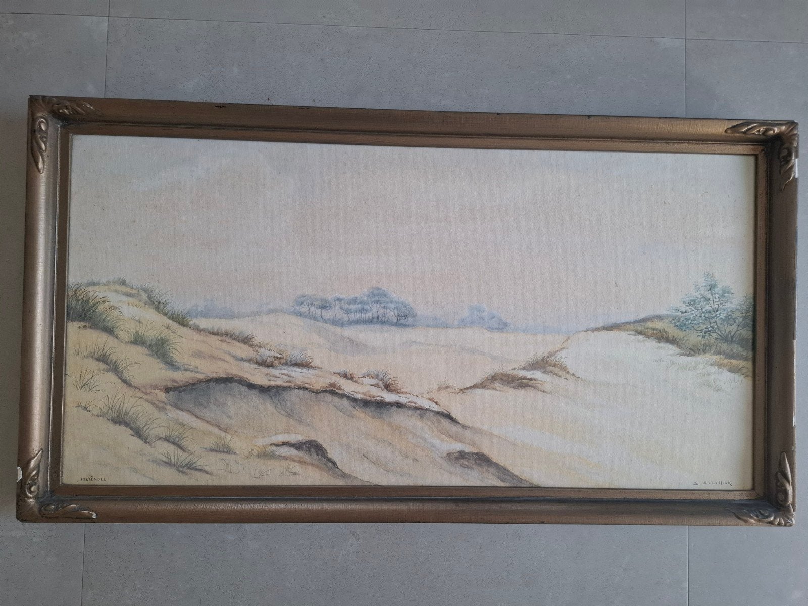 Aquarel Sam Schellink - Duingebied Meiëndel, Wassenaar, Antiek en Kunst, Ophalen of Verzenden