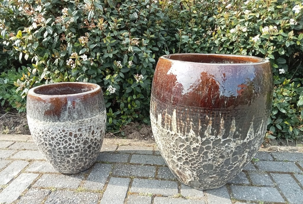 Geglazuurde pot antique 2tone vulcano., Ophalen, Nieuw