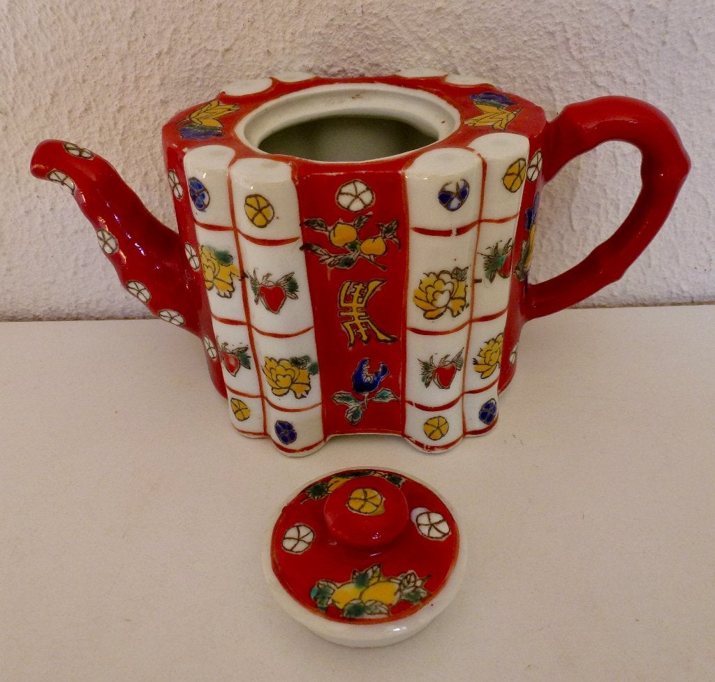 Vintage Chinese Porseleinen Bamboetheepot (Guangxu Merk)., Verzenden
