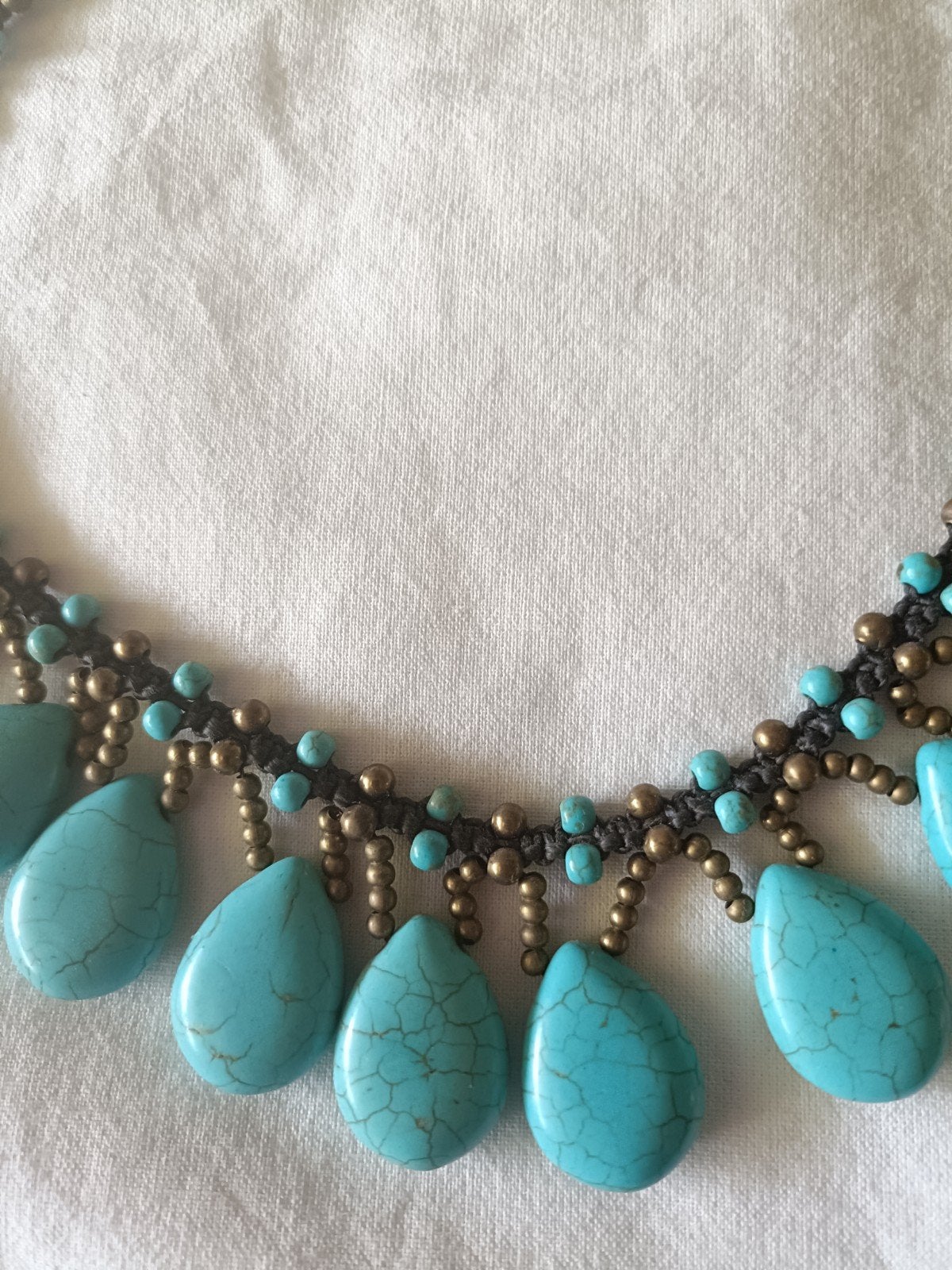 Vintage Etnische Ketting met Turquoise en Messing Kralen, Overige kleuren, Ophalen of Verzenden, Zo goed als nieuw, Steen of Mineraal