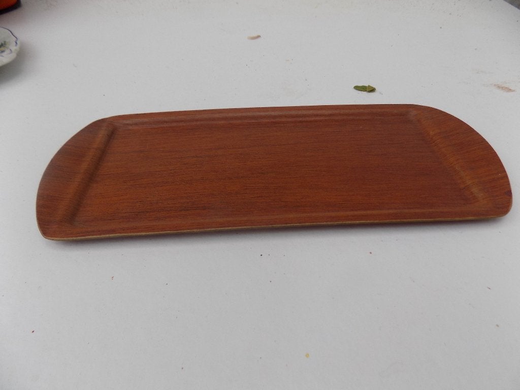 Dienblad teak retro vintage, Gebruikt, Ophalen of Verzenden, Afgeronde hoeken, Dienblad
