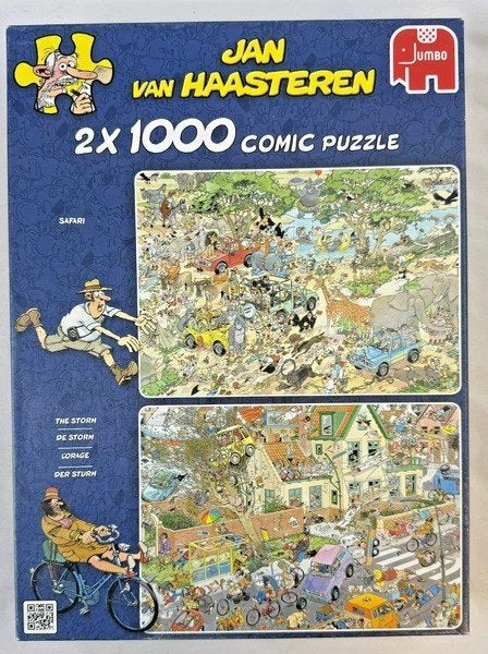 Jan van Haasteren 2x1000 st. Puzzel Safari & De Storm Jumbo, Hobby en Vrije tijd, Verzenden, 500 t/m 1500 stukjes, Zo goed als nieuw