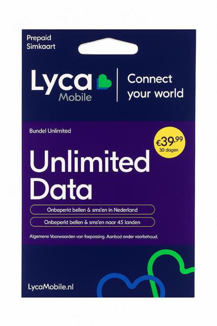 Lycamobile Unlimited Data & Bellen NL Prepaid Simkaart, Telecommunicatie, Prepaidkaarten en Simkaarten, Nieuw, Simkaart, Overige providers