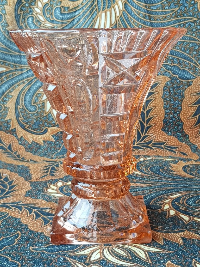 Mooie zware Engelse Art Deco vaas van amberkleurig glas., Antiek en Kunst, Antiek | Vazen, Ophalen of Verzenden