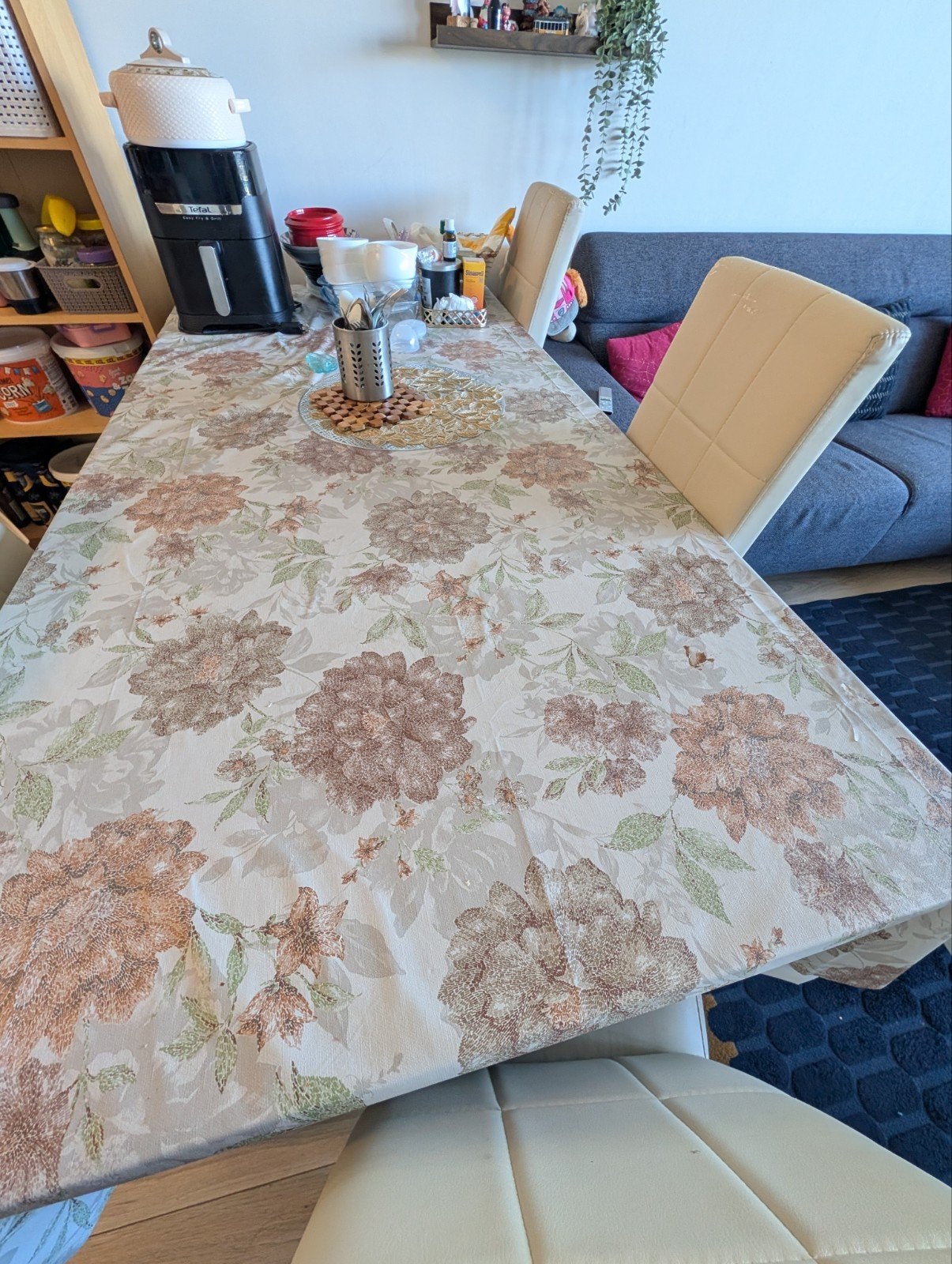 Houten eettafel met 6 stoelen, Ophalen, Gebruikt, 50 tot 100 cm, Vijf personen of meer