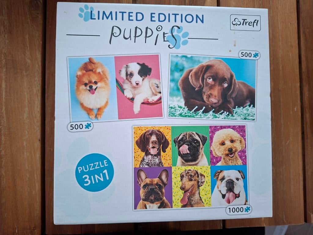Limited Edition Puppies Puzzel 3-in-1, Ophalen of Verzenden, 500 t/m 1500 stukjes, Gebruikt, Legpuzzel