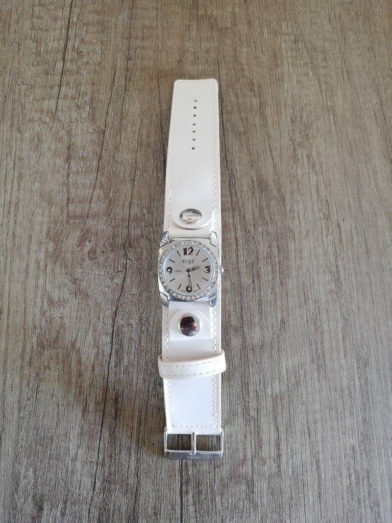 Horloge Witte Armband met Diamanten, Sieraden, Tassen en Uiterlijk, Horloges | Dames, Overige merken, Overige materialen, Leer