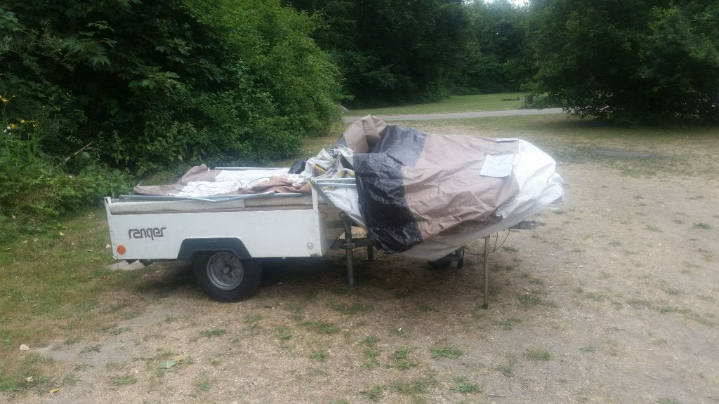 2 persoons vouwwagen, Caravans en Kamperen, Vouwwagens, Ophalen, Overige merken, Tot en met 2, Beige