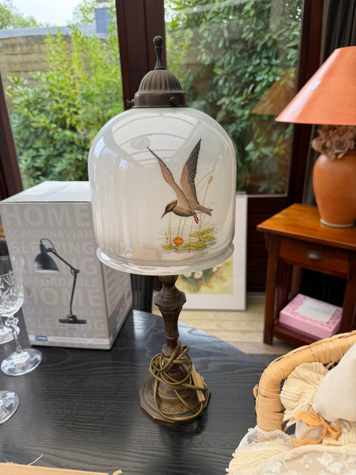 Vintage tafellamp met vogeldecoratie, Antiek en Kunst, Ophalen