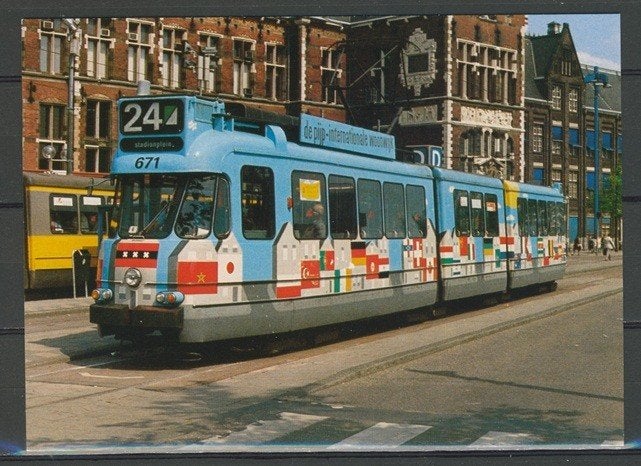 GVB Vlaggen Tram 671 Lijn 24 Foto/Ansichtkaart t-174 jdu, Verzamelen, Ophalen of Verzenden, Zo goed als nieuw, Tram, Kaart of Prent