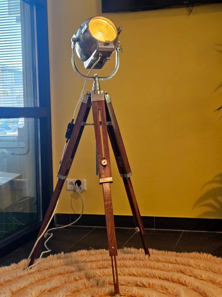 Strand Patt 123 Vintage Theater Lamp met Statief, Huis en Inrichting, Lampen | Vloerlampen, Vintage Industrial, Gebruikt, 100 tot 150 cm