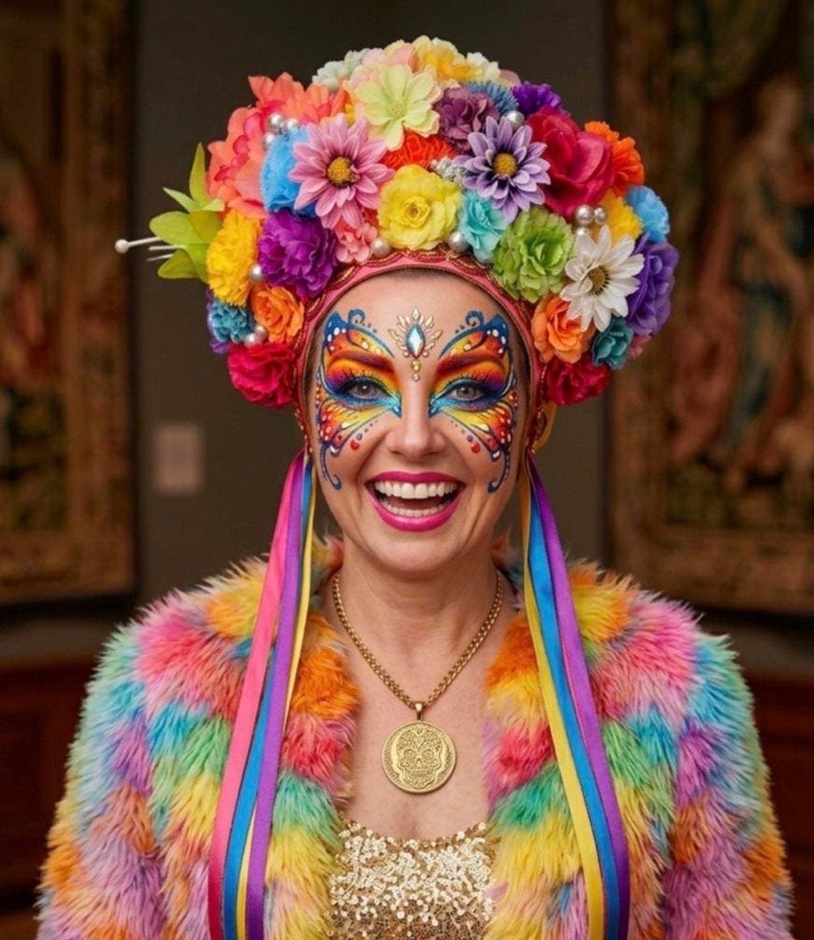 Vrolijke multicolor bloemenband Bloemfetti, Kleding | Dames, Carnavalskleding en Feestkleding, Ophalen of Verzenden, Nieuw, Carnaval