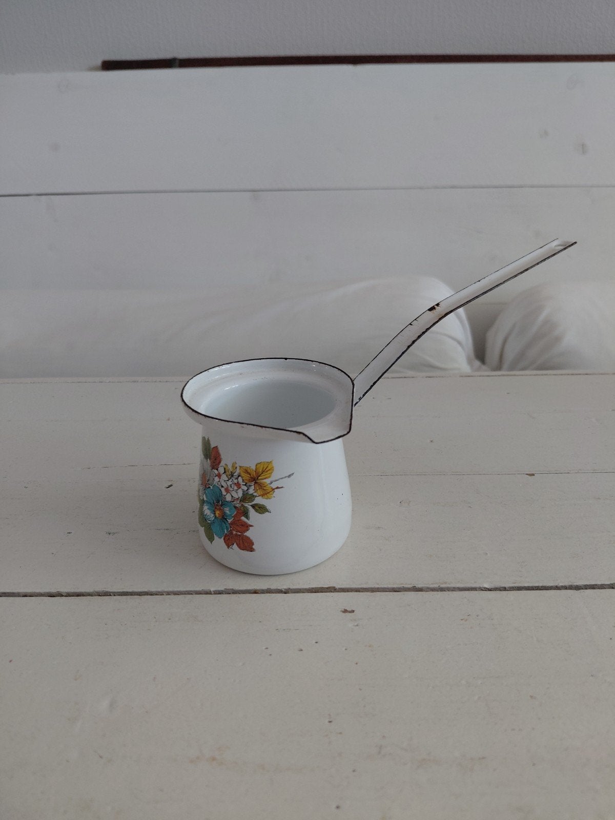 melkkannetje emaille met bloemetjes, Antiek en Kunst, Ophalen of Verzenden