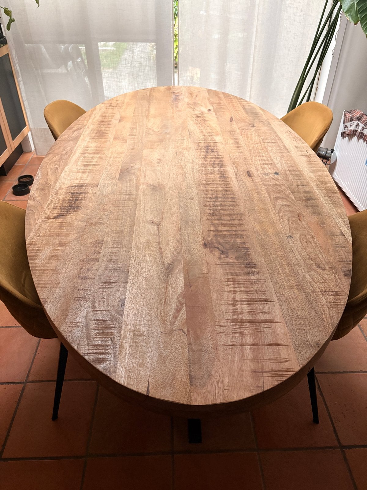 Ovale eettafel van mangohout - 240x120cm, Ophalen, Gebruikt, 100 tot 150 cm, 200 cm of meer