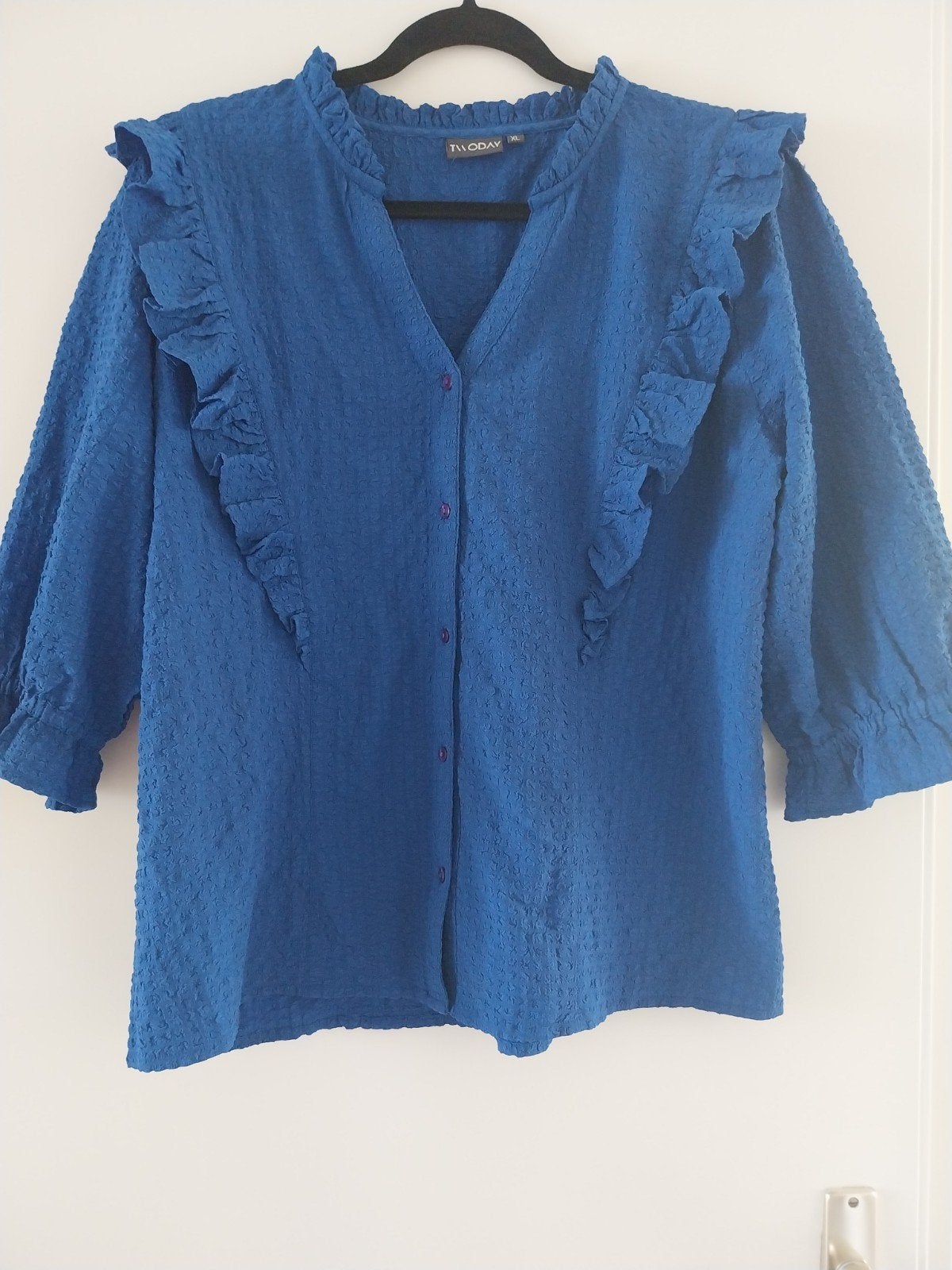 blauwe bloes  met leuke roesjes, Ophalen of Verzenden, Nieuw, Maat 46/48 (XL) of groter, Blauw