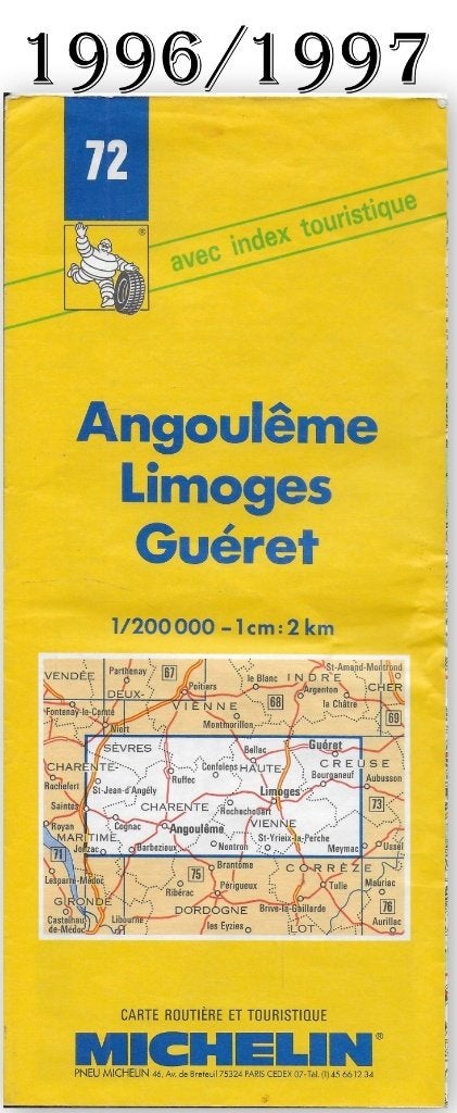 pl55 - Plattegrond Michelin nr 72 - Limoges (1996 / 1997), Boeken, Gelezen, Frankrijk, Ophalen of Verzenden, Landkaart