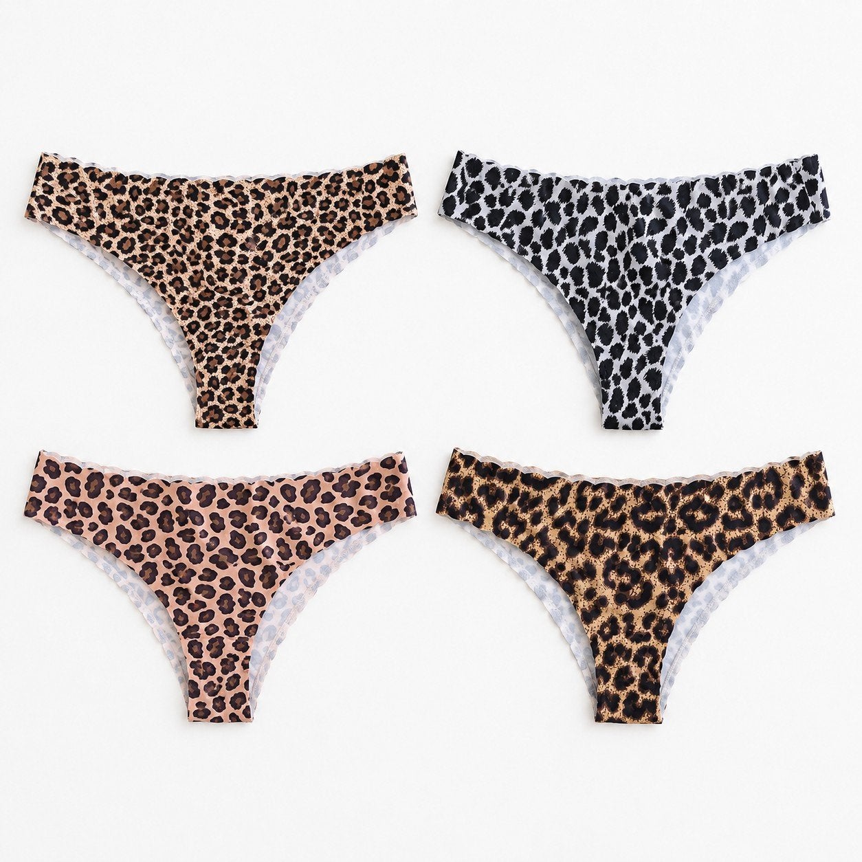 Set van 4 naadloze slipjes met luipaardprint maat s, Slip, Bruin, Onbekend, Ophalen of Verzenden
