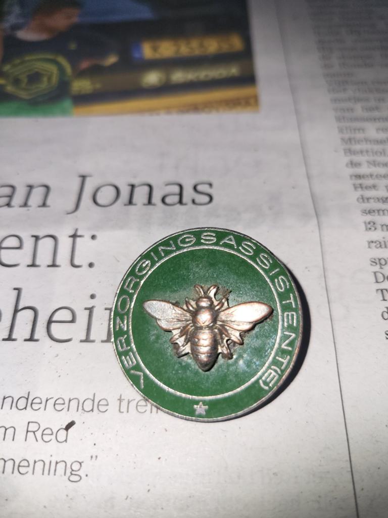 Verzorgingsassistente  jaren 60 70groen met een bij, Ophalen of Verzenden, Gebruikt