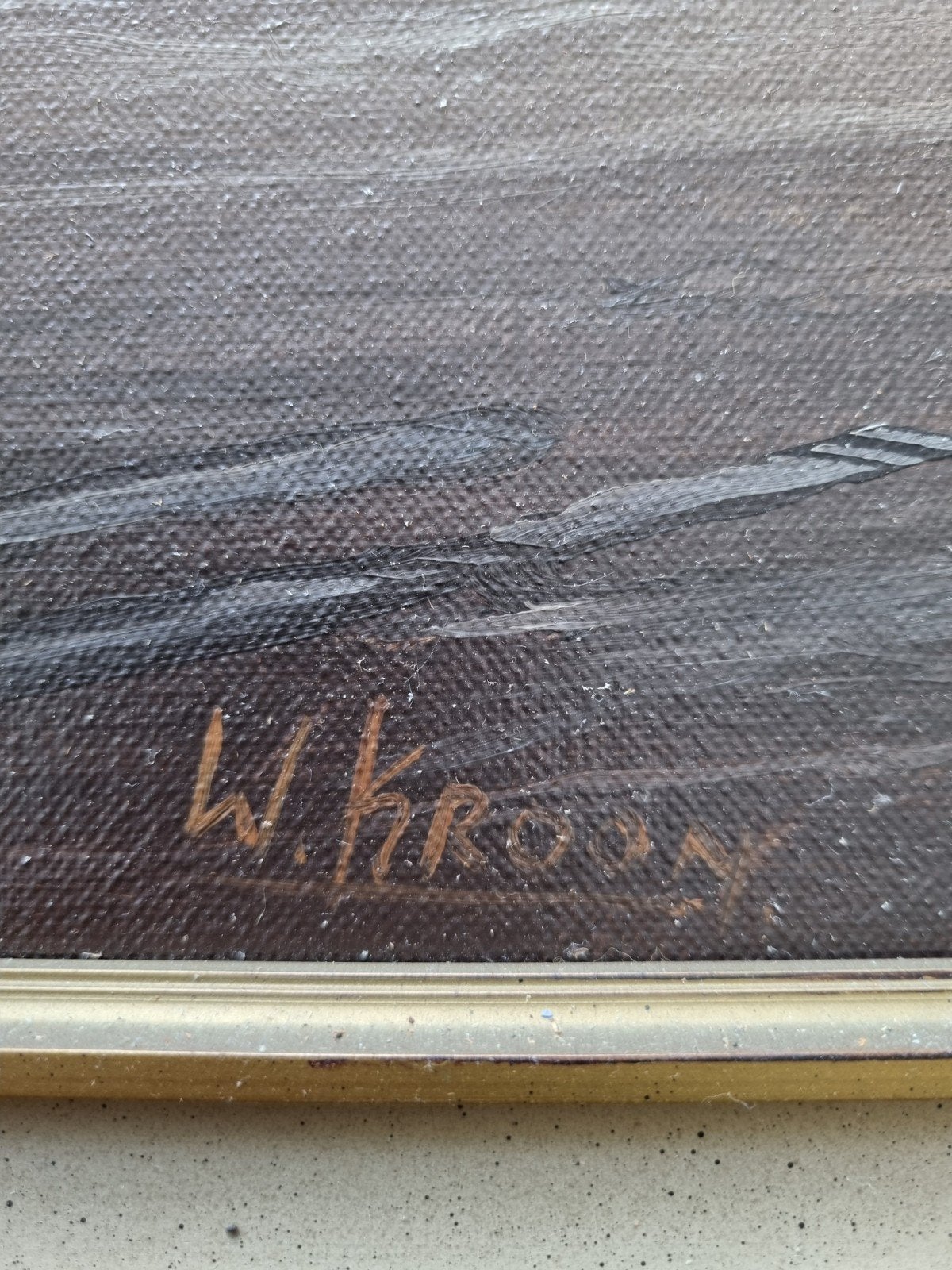 Schilderij W. Kroon - Schepen op strand, Ophalen, Maritiem / water, Doek, Realistisch