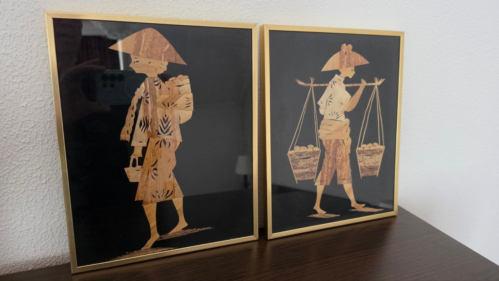 Set van 2 Vintage Aziatische Houten Silhouet Kunstwerken, Ophalen of Verzenden