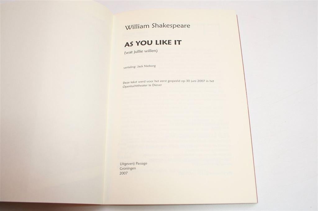Zoals Jullie Willen — Shakespeare Komedie — Groningen Uitgav, Ophalen of Verzenden, Zo goed als nieuw