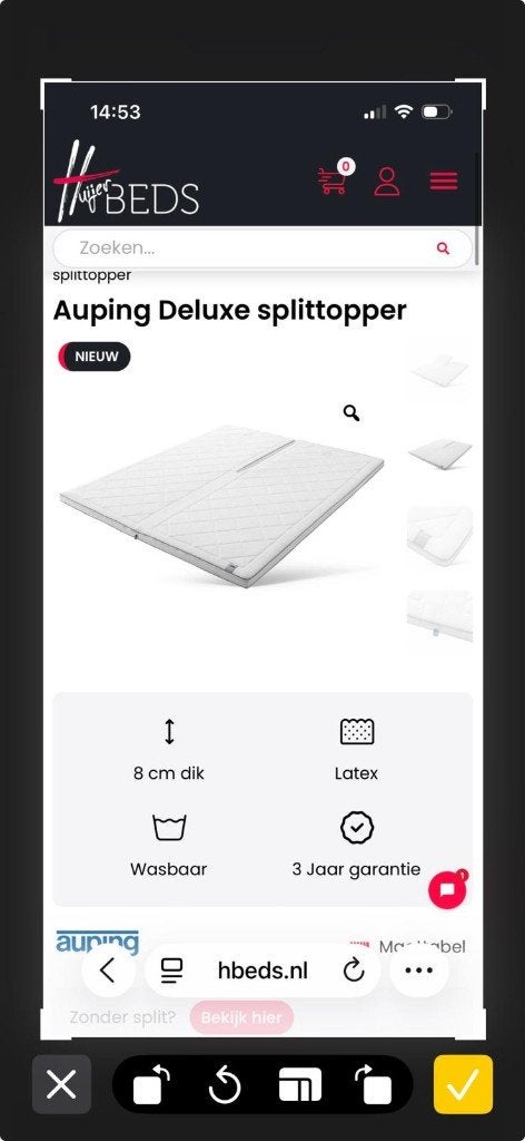 Auping topper de luxe  210/ 180, Ophalen, 210 cm, Tweepersoons, Zo goed als nieuw