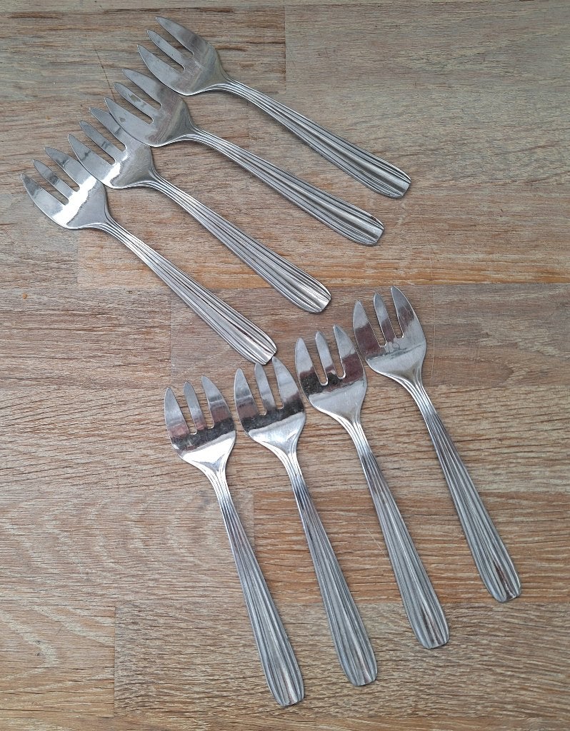 Set van 8 vintage oestervorkjes uit Frankrijk, Ophalen of Verzenden