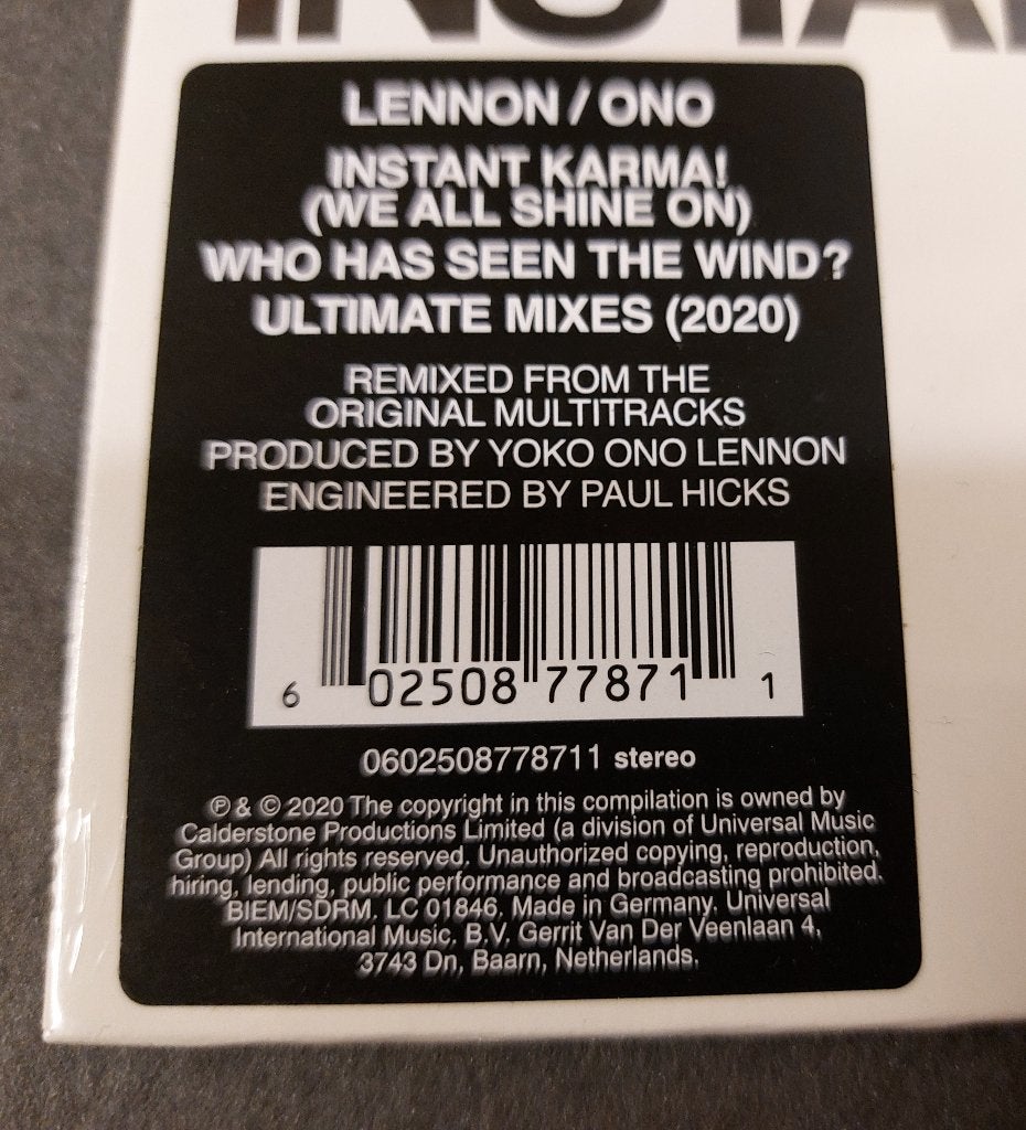 John Lennon VINYL SINGLE Instant Karma remix Beatles RSD, Geseald, Ophalen of Verzenden, Nieuw in verpakking, Rock en Metal