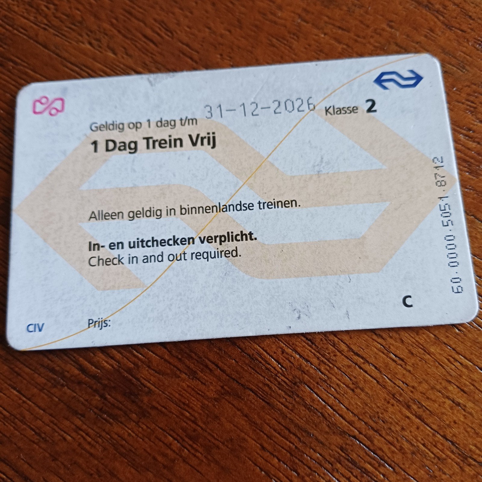 dag vrij reizen treinkaart, Tickets en Kaartjes, Trein, Bus en Vliegtuig, Eén persoon, Trein, Algemeen kaartje