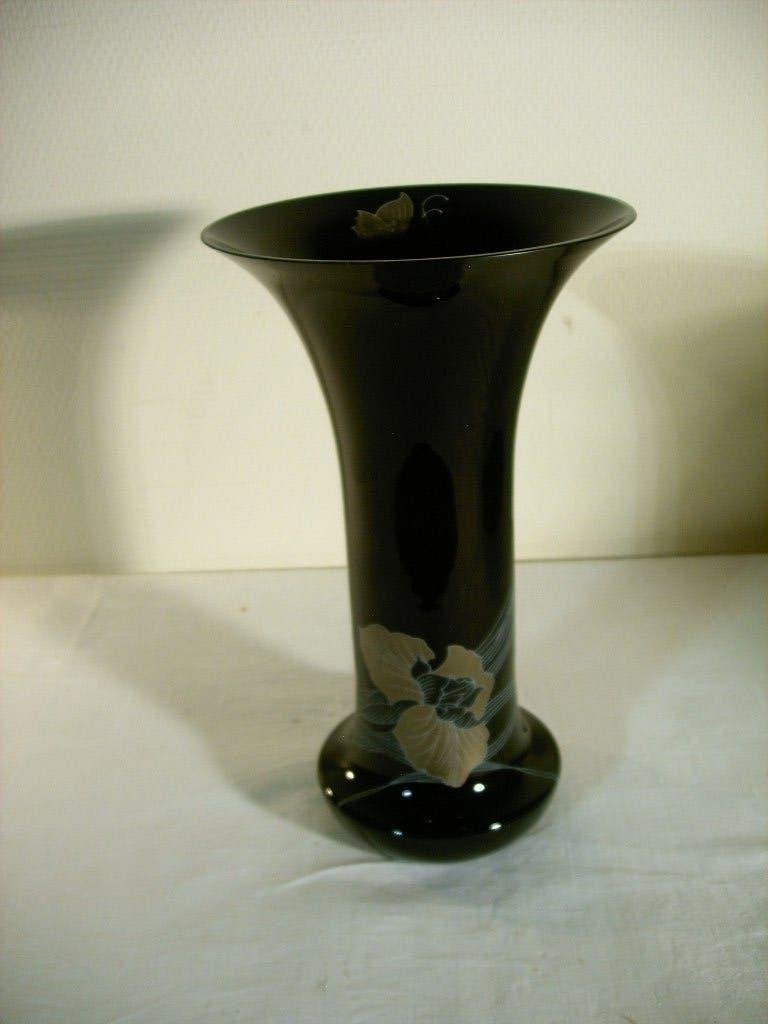 Zwarte glazen vaas van Hutschenreuther, Gebruikt, 32 cm, Zwart, Ophalen of Verzenden