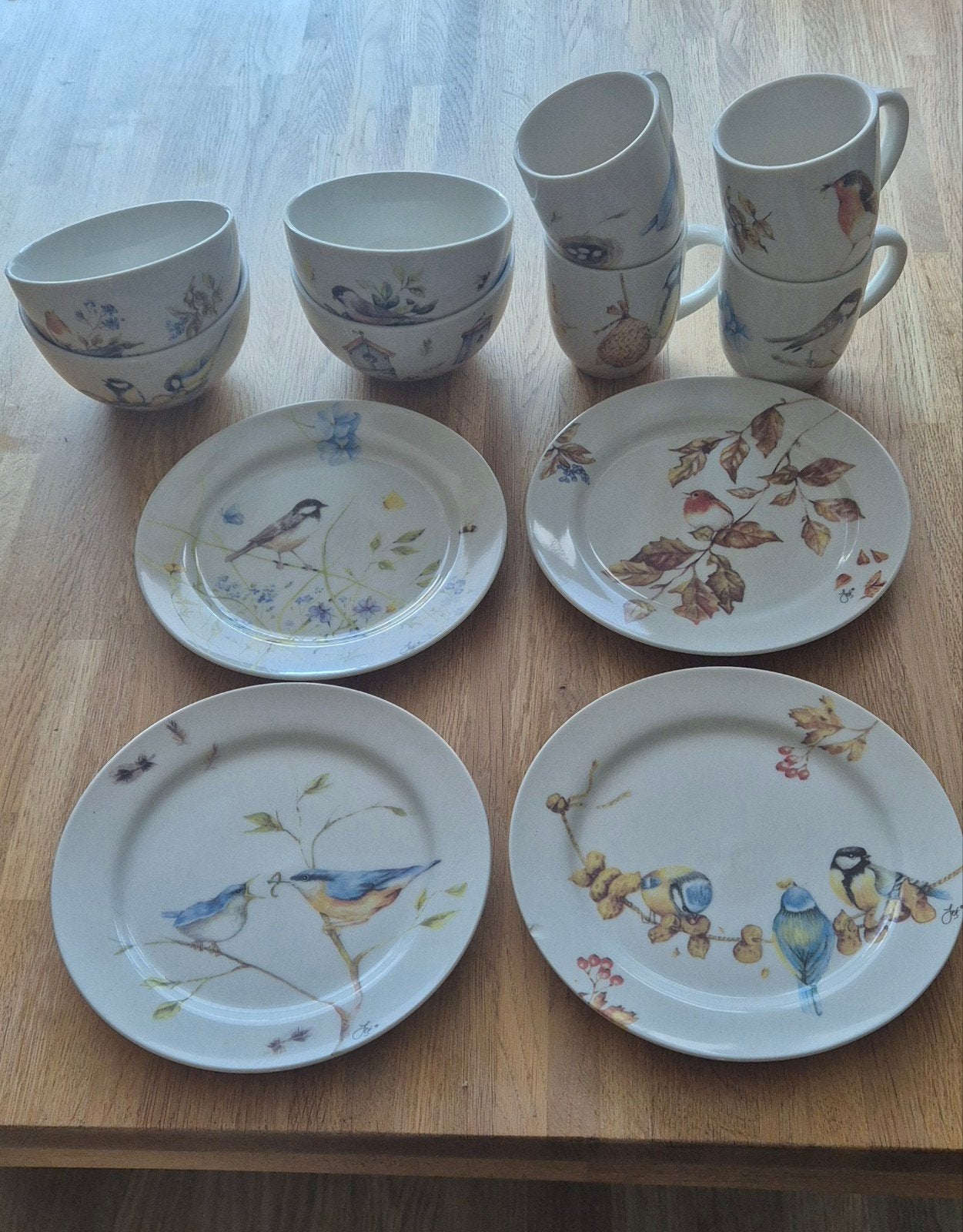 Jet by Ter Steege servies met vogelprint - 12-delig, Landelijk/Boerenbont, Ophalen of Verzenden, Zo goed als nieuw, Compleet servies