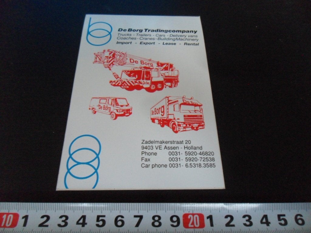 sticker assen DE BORG TRADINGCOMPANY trucks trailers cranes*, Verzamelen, Ophalen of Verzenden, Zo goed als nieuw