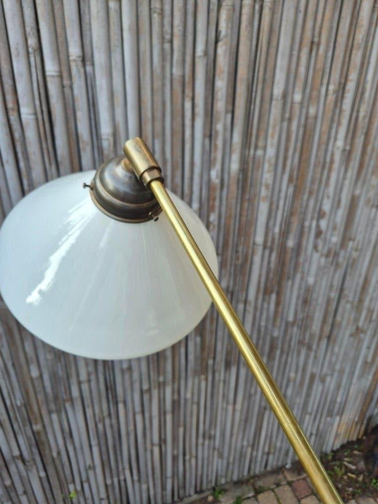 Vloerlamp - Leeslamp - Koper - Opaline Kap - Hefboomarm, Ophalen