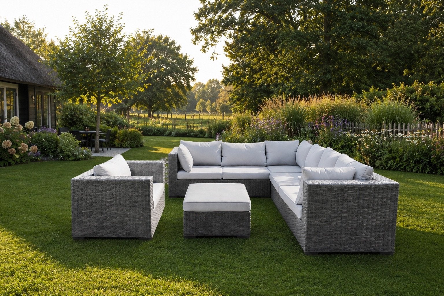 ✅ ruime wicker Loungeset Tuinset hoekbank + losse stoel ✅, Bank, 6 zitplaatsen, Ophalen of Verzenden, Zo goed als nieuw