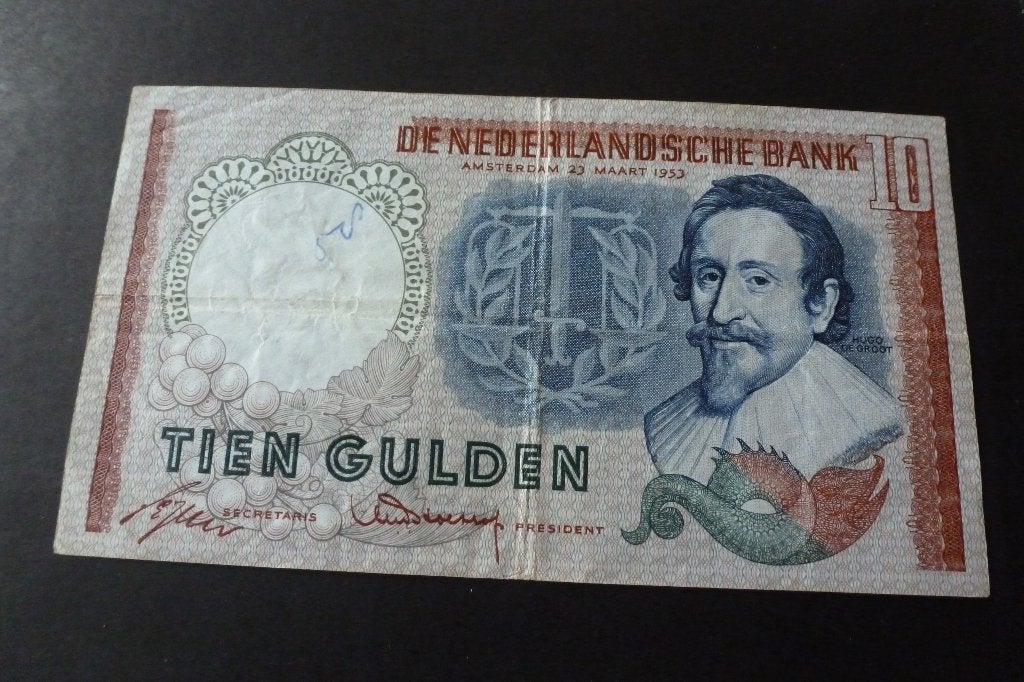 Bankbiljet - oude 10 gulden Hugo de Groot 1953 zf/zf+ (bi 25, Postzegels en Munten, Bankbiljetten | Nederland, Ophalen of Verzenden