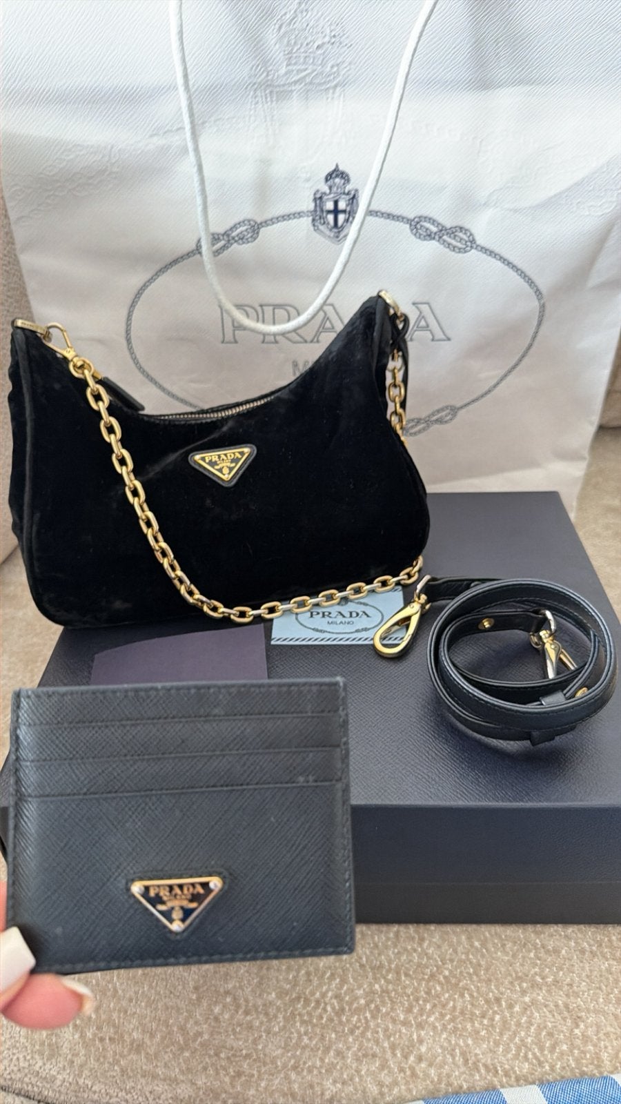 Prada tas en pashouder, Ophalen of Verzenden, Gebruikt, Zwart, Schoudertasje