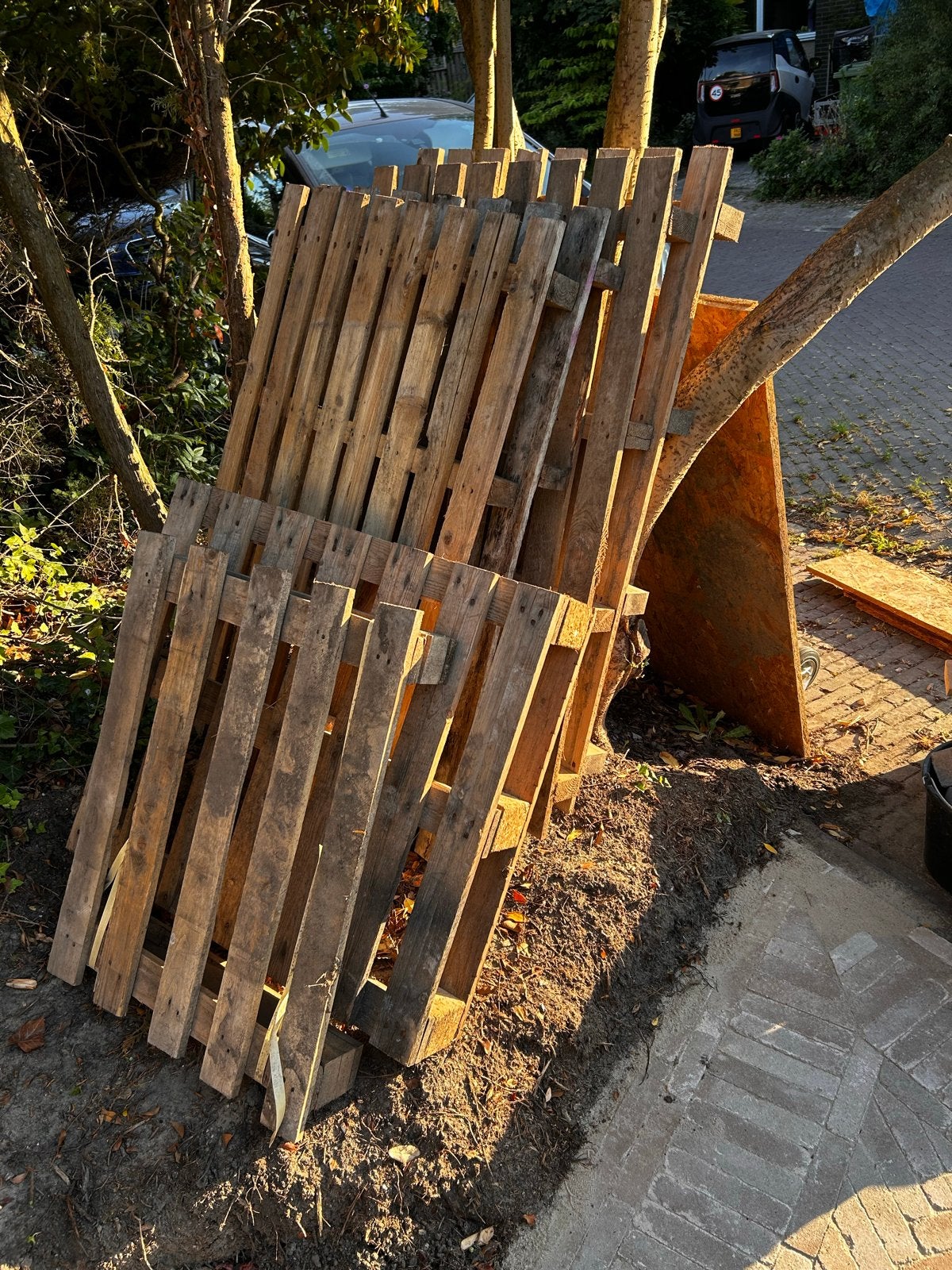 6 gebruikte pallets (4 grote, 2 kleine) gratis af te halen, Ophalen, Gebruikt, Pallet, Minder dan 200 cm