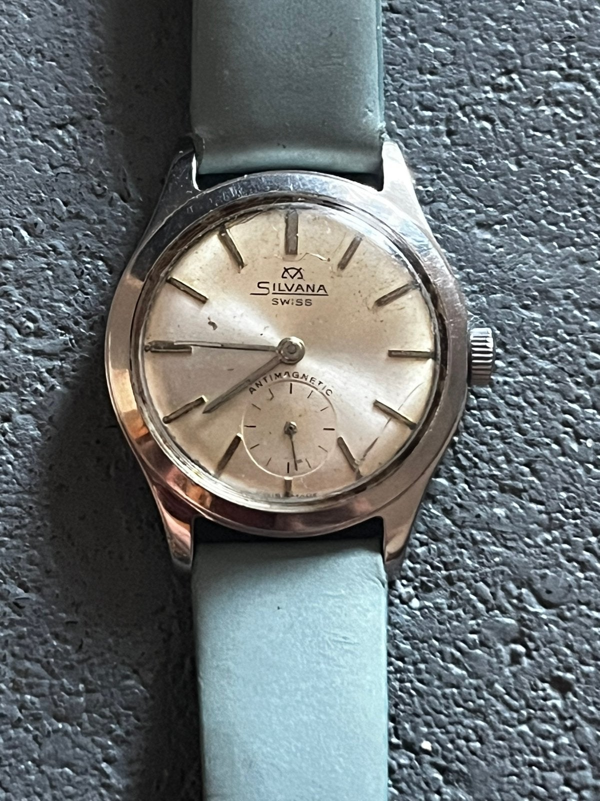 oud vintage Silvana mechanisch pols horloge heren swiss made, Ophalen, Staal, Overige merken, 1960 of later