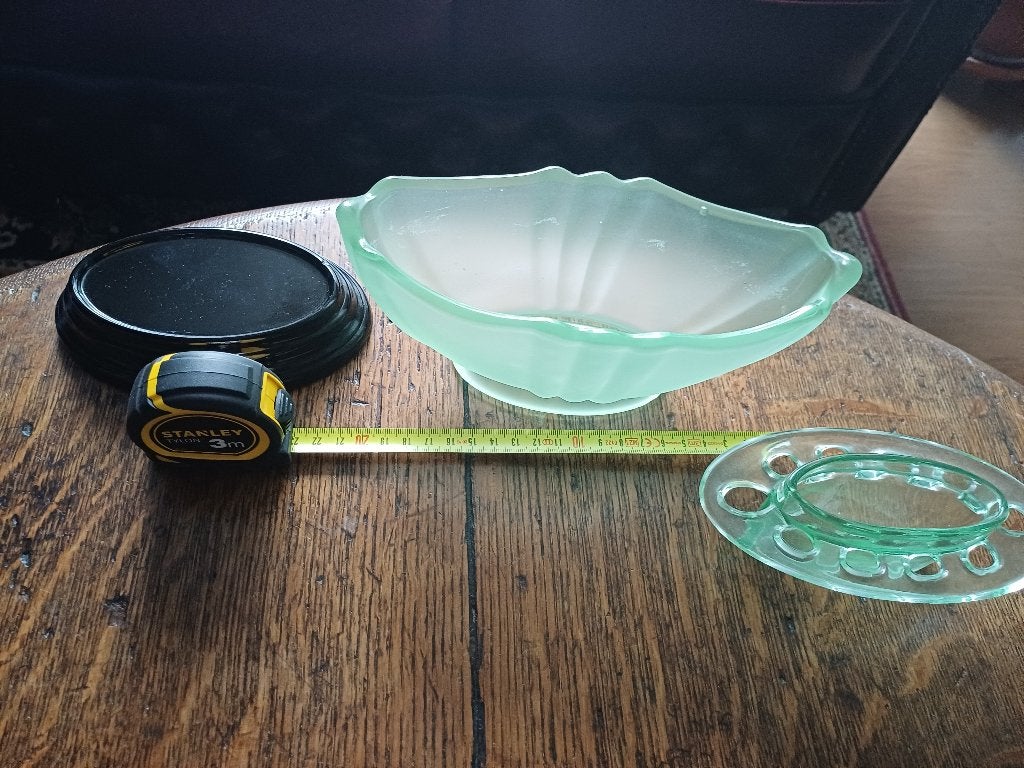 Bagley glas england 3 delige set met bloemensteker ovaal.gro, Ophalen