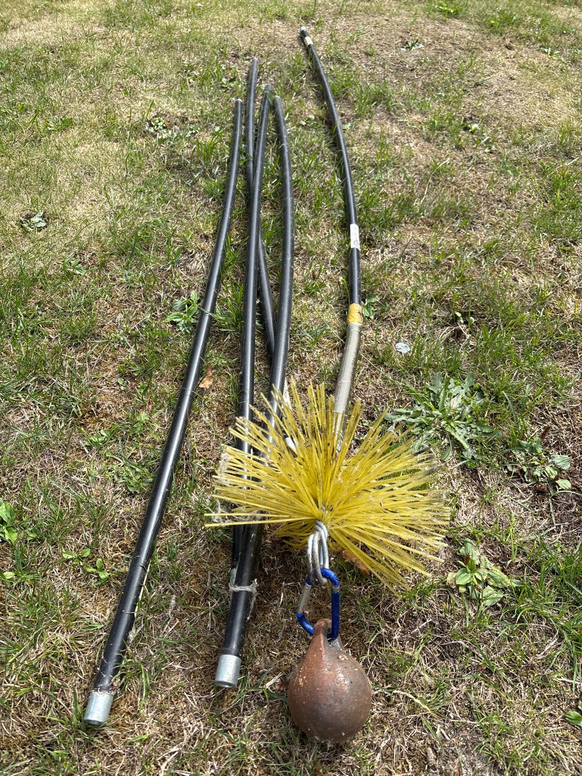 Schoorsteenveegset borstel met stokken, Ophalen of Verzenden, Gebruikt
