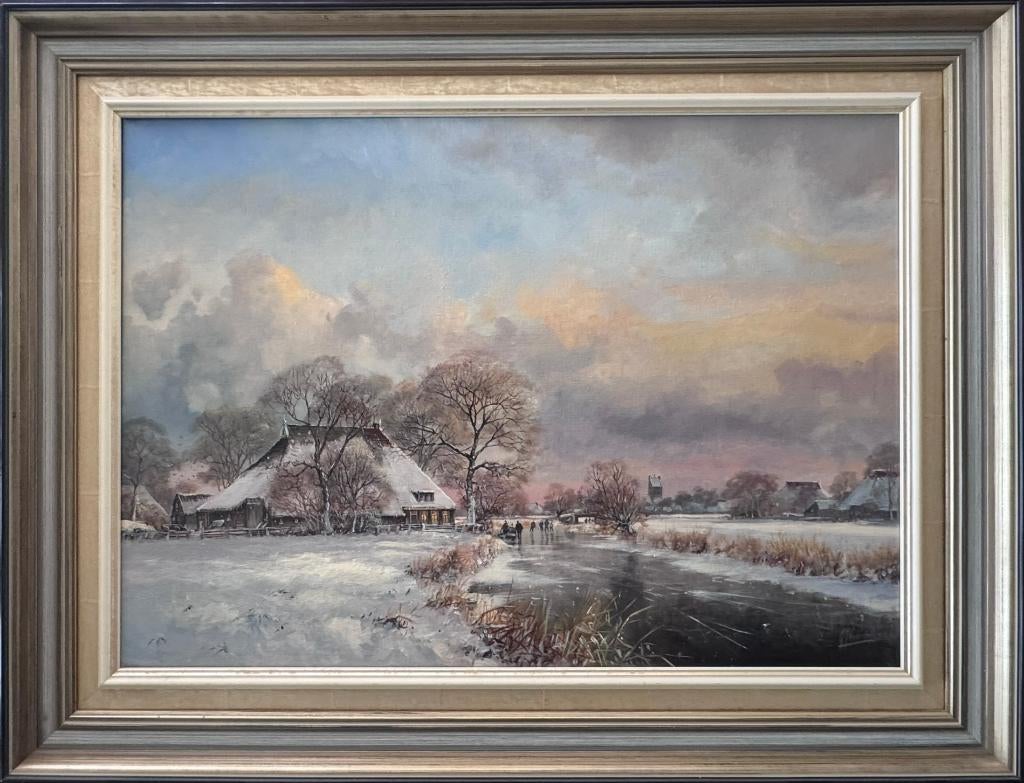 Gert-Jan Veenstra - Sfeervol Winterlandschap met Boerderij, Antiek en Kunst, Ophalen of Verzenden