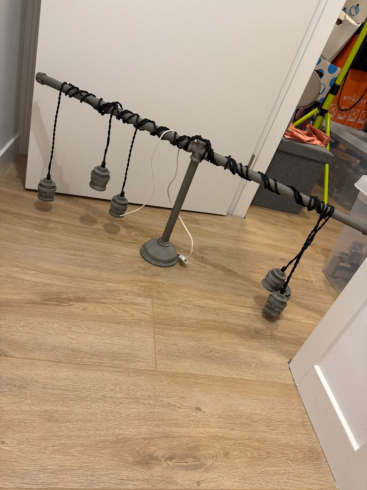 Industriële hanglamp met 6 fittingen - Grijs, Ophalen, Gebruikt, Metaal, E27 (groot)