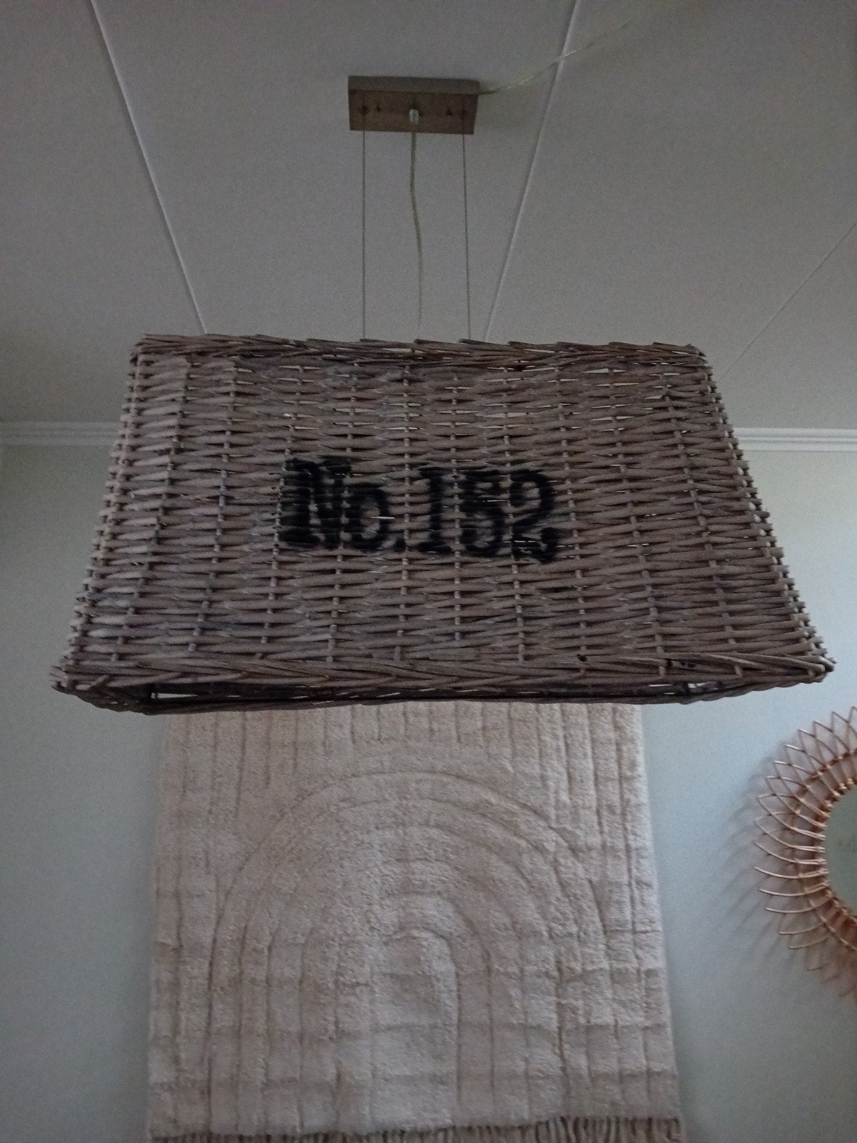 Riviera Maison stijl hanglamp., Ophalen, Zo goed als nieuw, Rechthoekig, Natuurlijk materiaal