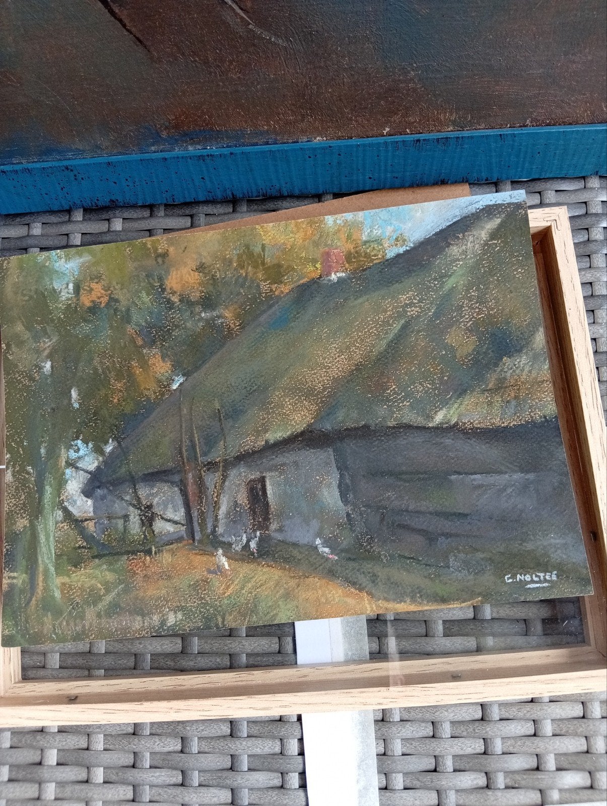 Schilderij van een boerderij met rieten dak, Ophalen of Verzenden