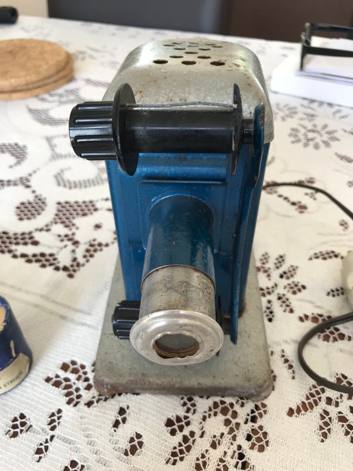 Vintage Filmprojector met Filmrolletjes - Blauw/Zilver, Ophalen of Verzenden, Gebruikt, Met scherm