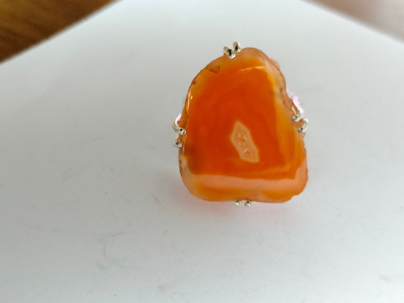 zilveren ring met agaat maat 18, 18 tot 19, Verzenden, Nieuw, Oranje