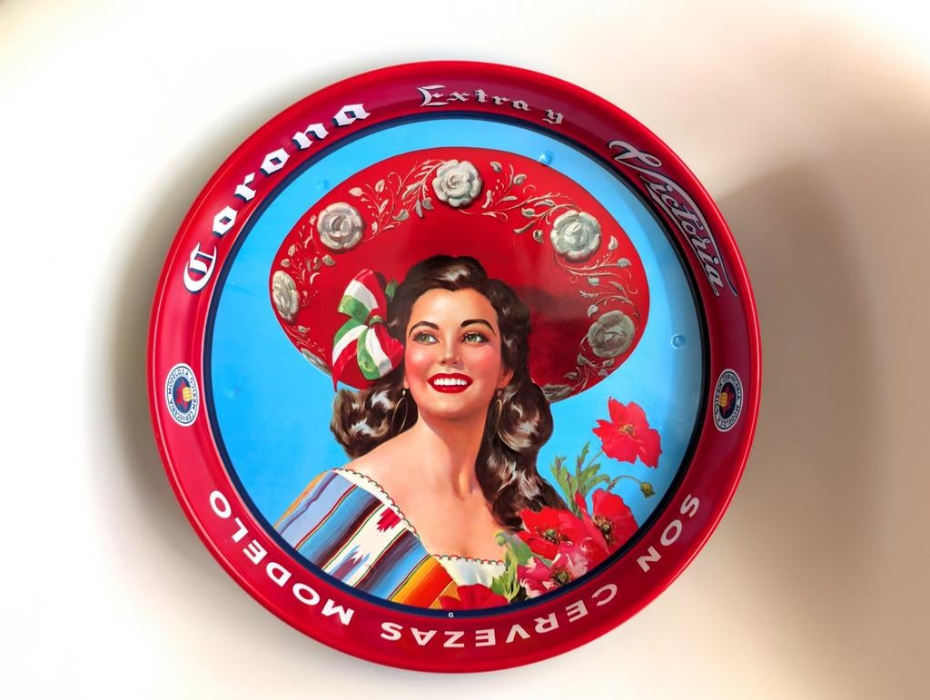Corona bier, metalen dienblad, Huis en Inrichting, Woonaccessoires | Dienbladen, Ophalen of Verzenden, Zo goed als nieuw, Rond