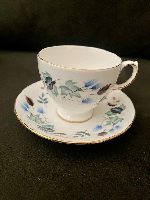 Vintage Colclough kop en schotel – Ivy Leaf (blauw/grijs), Ophalen of Verzenden